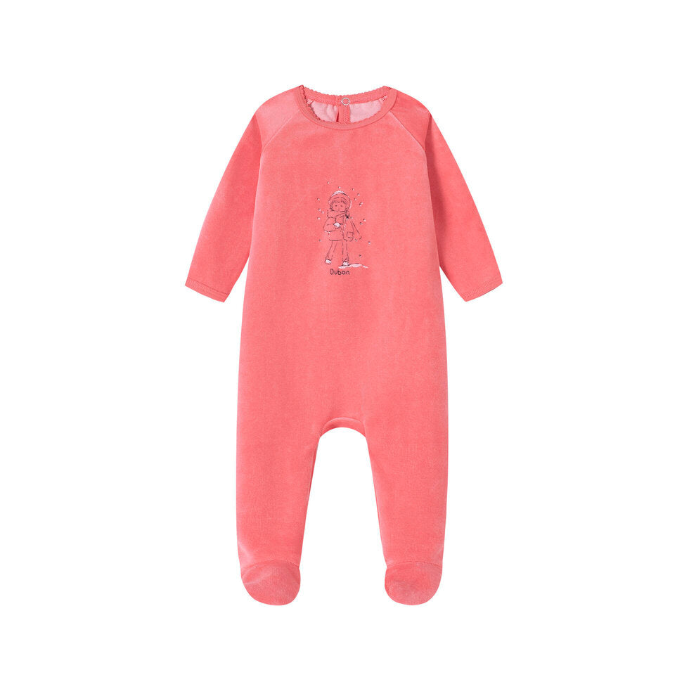 Oubon Girl In Snow Print Velour Footie - Pink