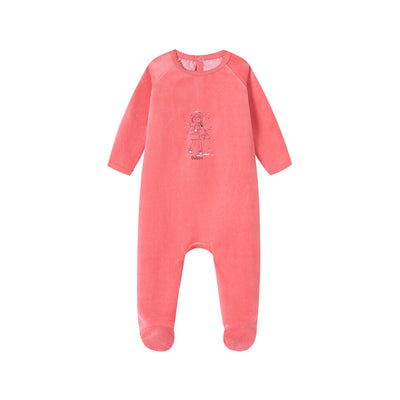 Oubon Girl In Snow Print Velour Footie - Pink
