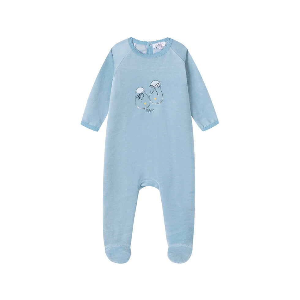 Oubon Bootie Print Velour Footie - Blue