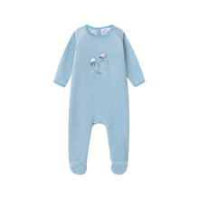 Load image into Gallery viewer, Oubon Bootie Print Velour Footie - Blue