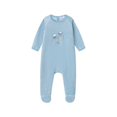 Oubon Bootie Print Velour Footie - Blue