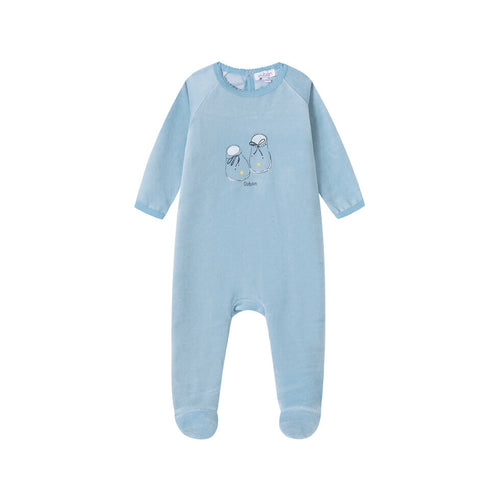 Oubon Bootie Print Velour Footie - Blue