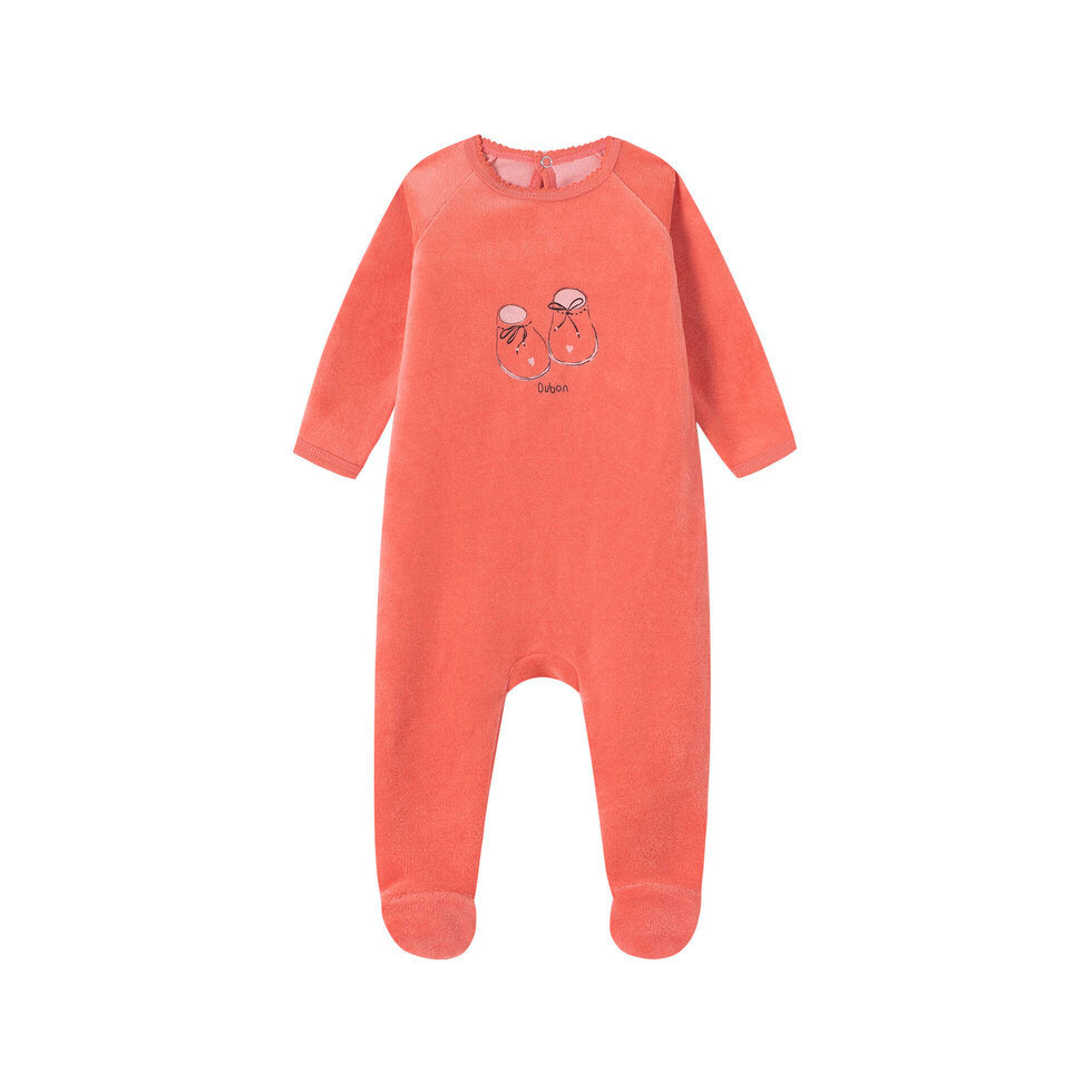 Oubon Bootie Print Velour Footie - Pink