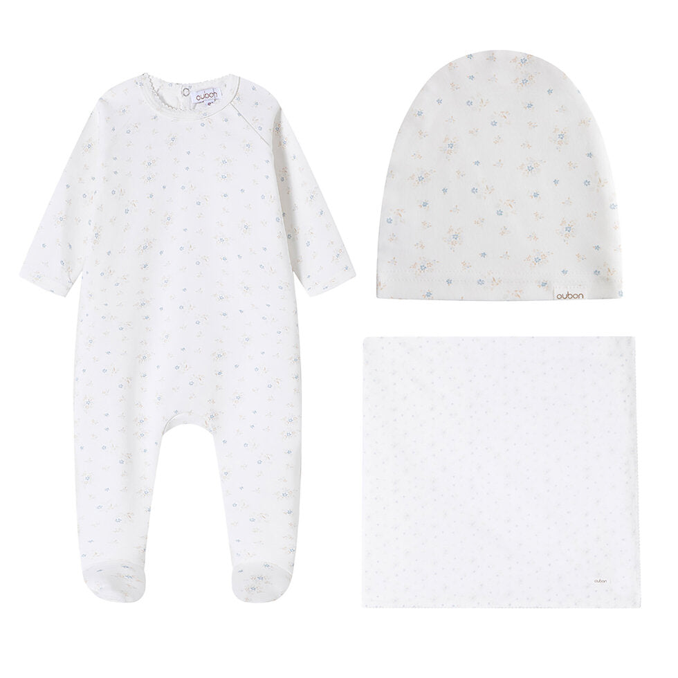 Oubon Floral Cluster Print Layette Set - Blue