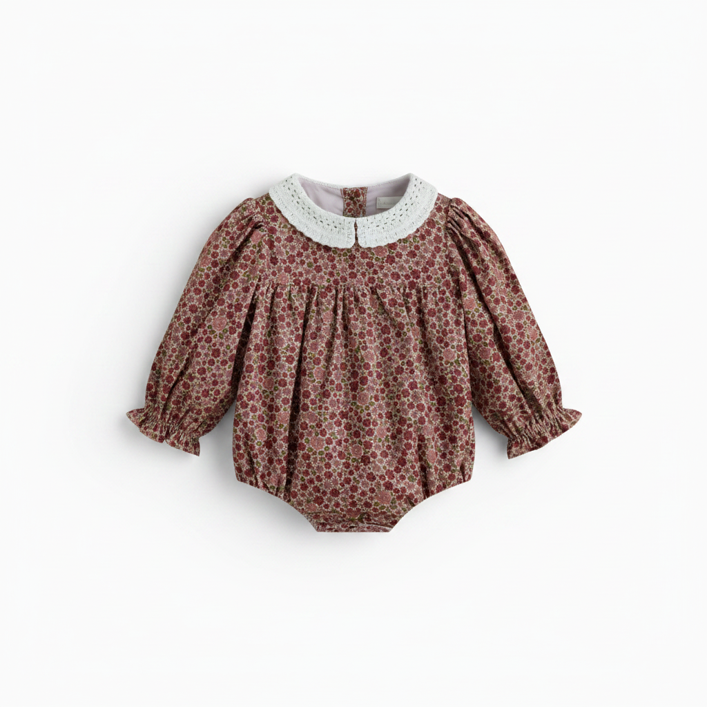 Cera Una Volta Frances Romper - Burgundy Flower