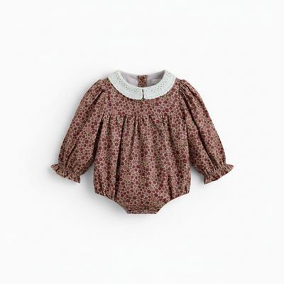 Cera Una Volta Frances Romper - Burgundy Flower