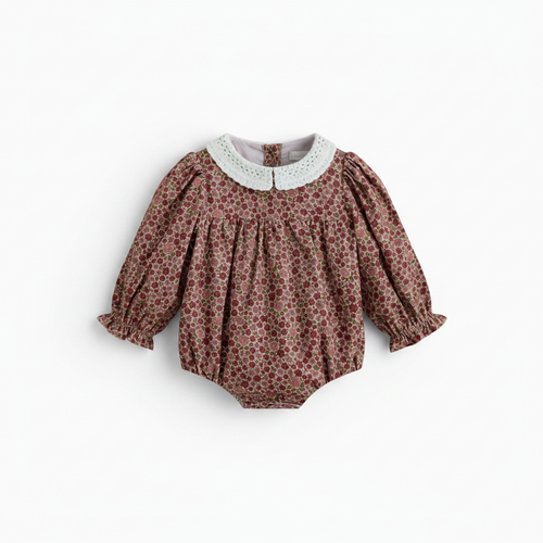 Cera Una Volta Frances Romper - Burgundy Flower