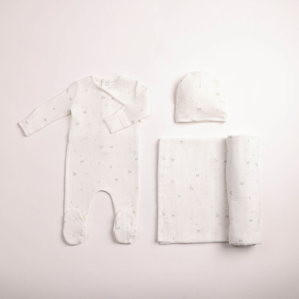 Bee & Dee Boys All Things Baby Printed Layette Set - Chalk White