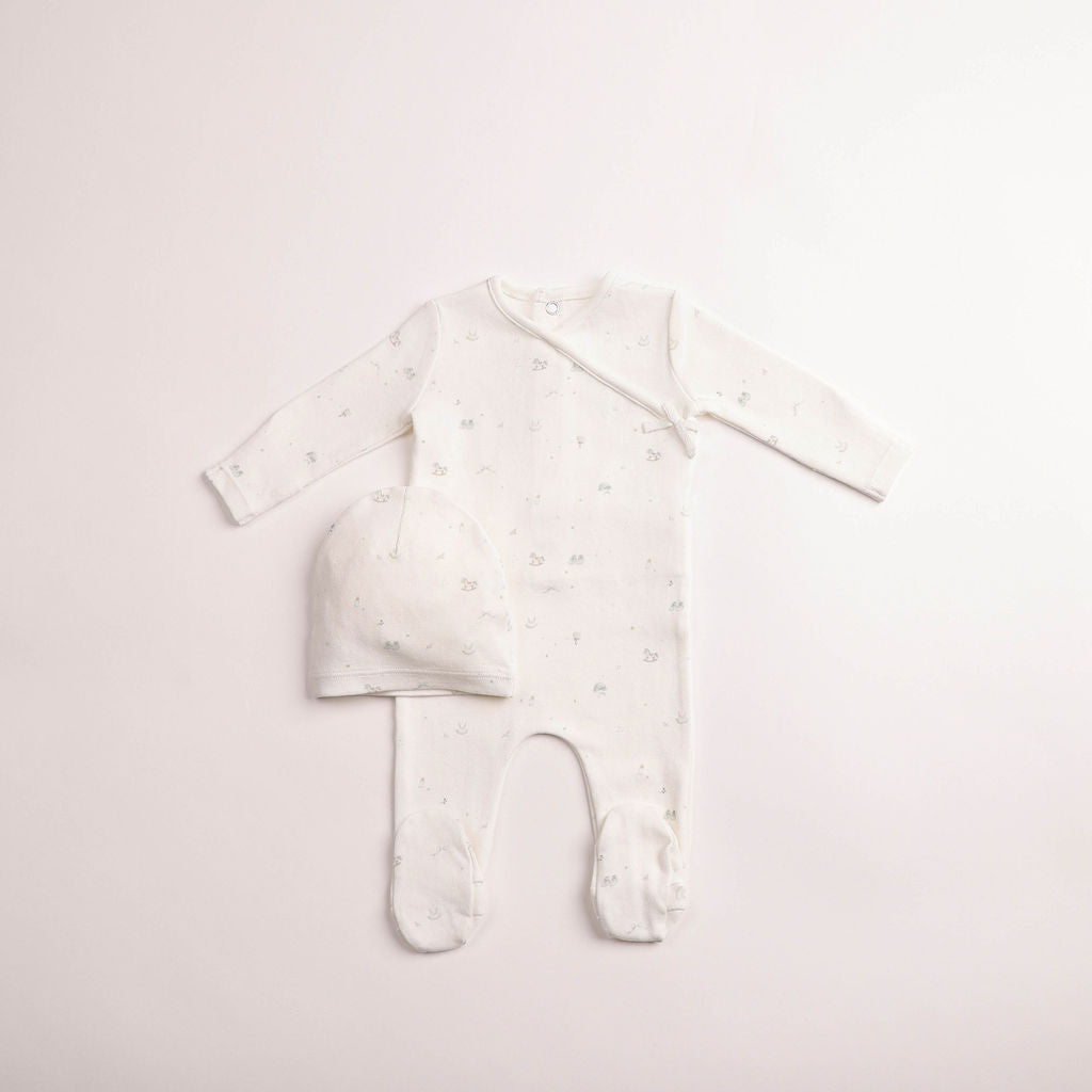 Bee & Dee Boys All Things Baby Printed Footie And Beanie - Chalk White