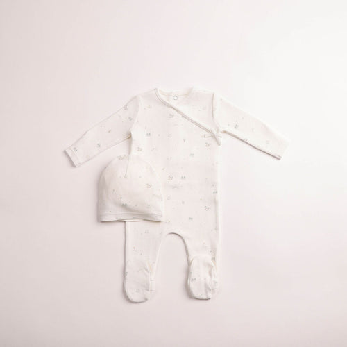 Bee & Dee Boys All Things Baby Printed Footie And Beanie - Chalk White