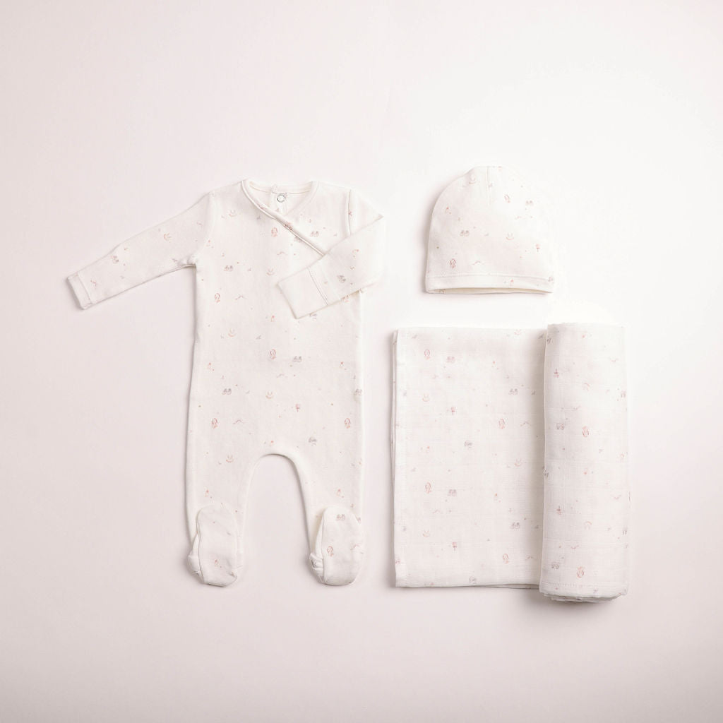 Bee & Dee Girls All Things Baby Printed Layette Set - Chalk White