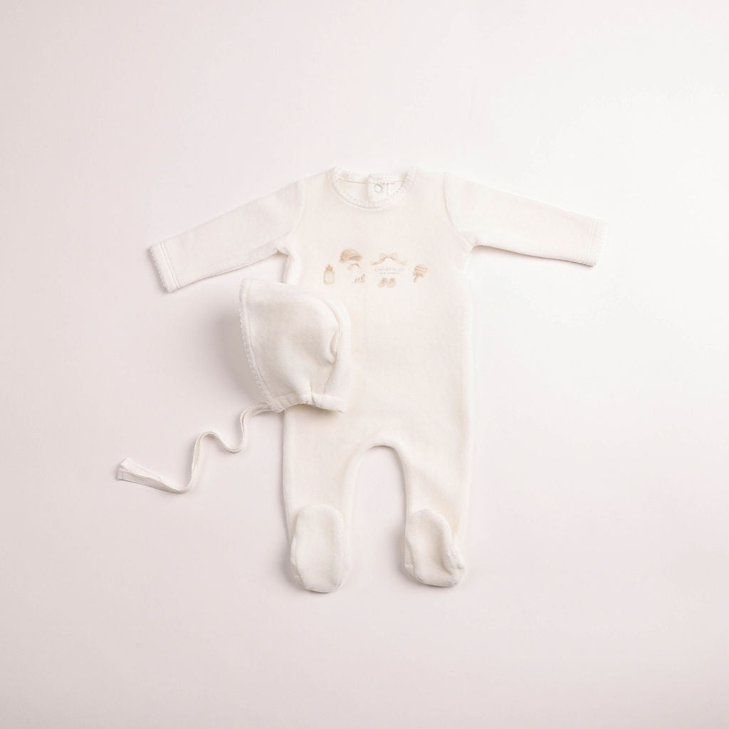 Bee & Dee Boys All Things Baby Velour Footie And Bonnet - Chalk White