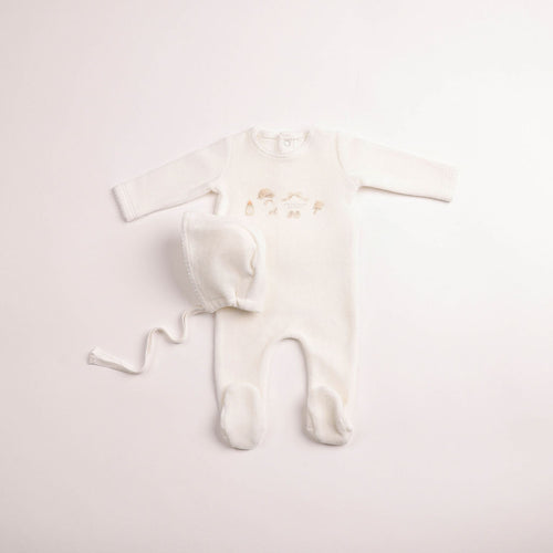 Bee & Dee Boys All Things Baby Velour Footie And Bonnet - Chalk White