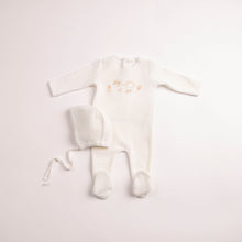 Load image into Gallery viewer, Bee &amp; Dee Girls All Things Baby Velour Footie And Bonnet - Chalk White