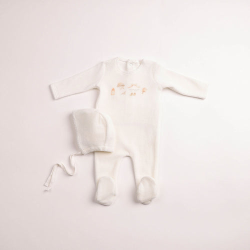 Bee & Dee Girls All Things Baby Velour Footie And Bonnet - Chalk White