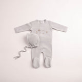 Bee & Dee All Things Baby Velour Footie And Bonnet - Dusty Blue