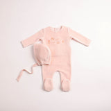 Bee & Dee All Things Baby Velour Footie And Bonnet - Sand Pink