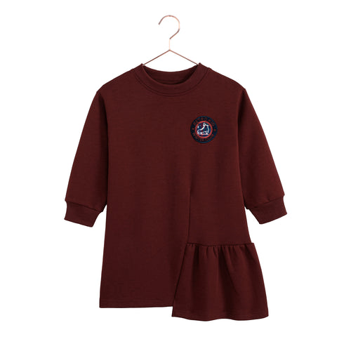 Retro Kid Arden Scuba Side Ruffle Dress - Cranberry
