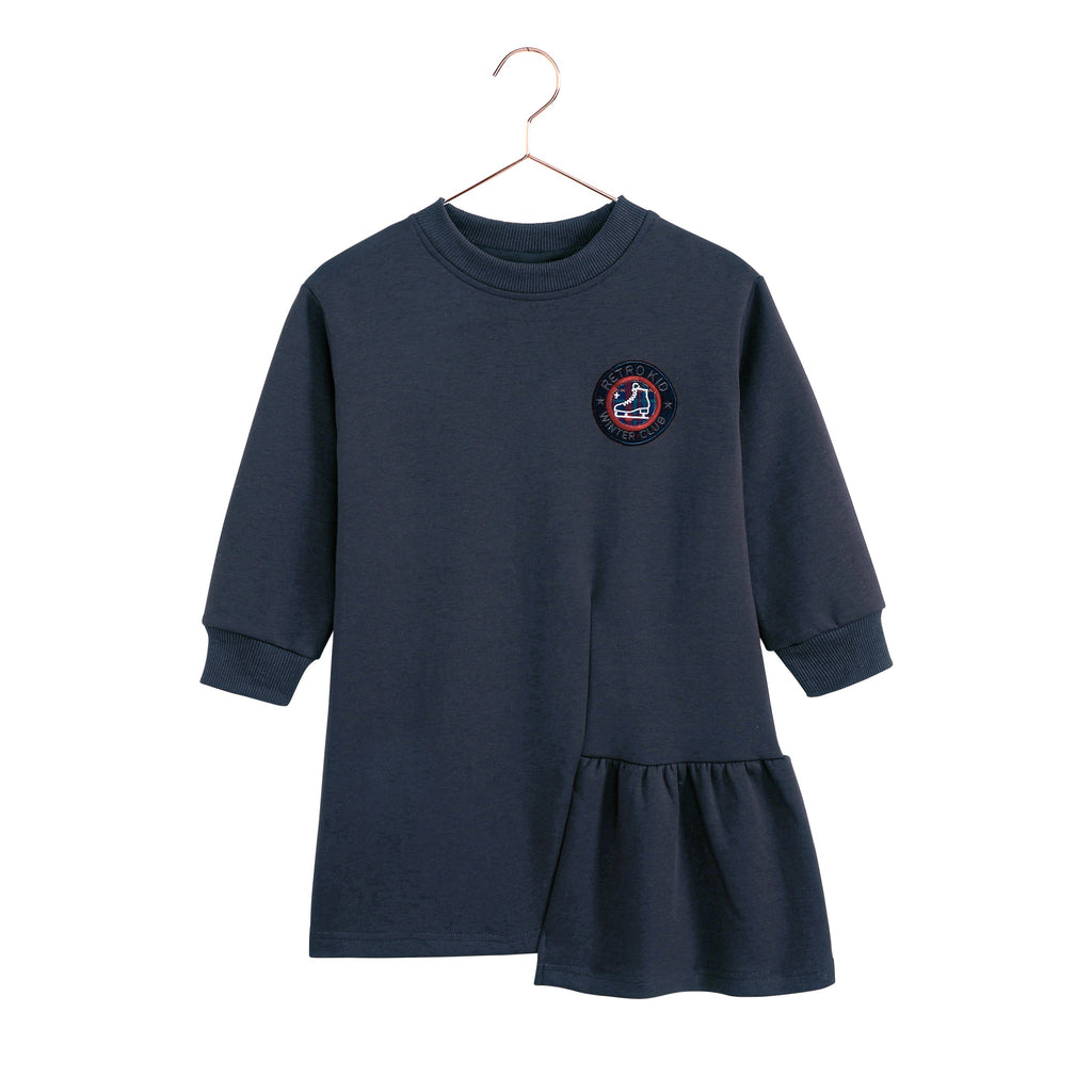 Retro Kid Arden Scuba Side Ruffle Dress - Indigo