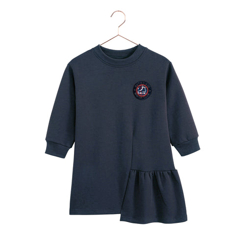 Retro Kid Arden Scuba Side Ruffle Dress - Indigo