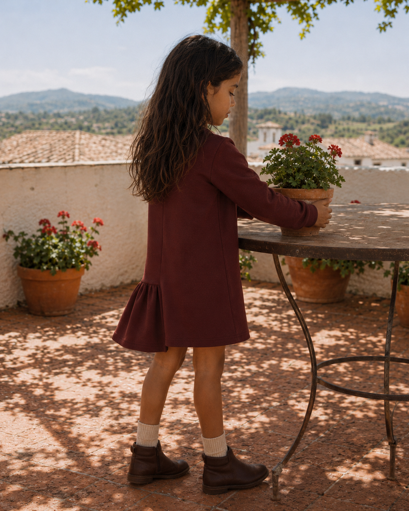 Retro Kid Arden Scuba Side Ruffle Dress - Cranberry