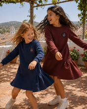 Load image into Gallery viewer, Retro Kid Arden Scuba Side Ruffle Dress - Cranberry