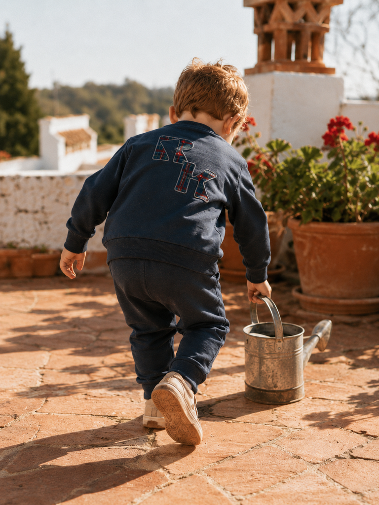 Retro Kid Arden Scuba Baby Boy Sweat Set - Indigo