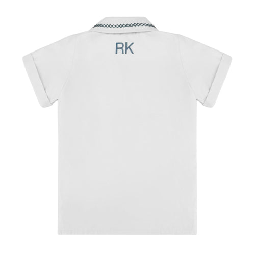 Retro Kid Collar Shirt With Trim - White/Blue