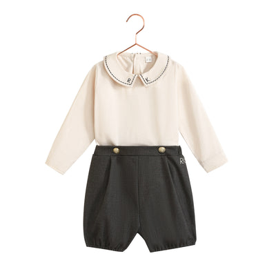 Retro Kid Arthur Baby Boy Button Up Set - Grey/Cream