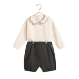 Retro Kid Arthur Baby Boy Button Up Set - Grey/Cream