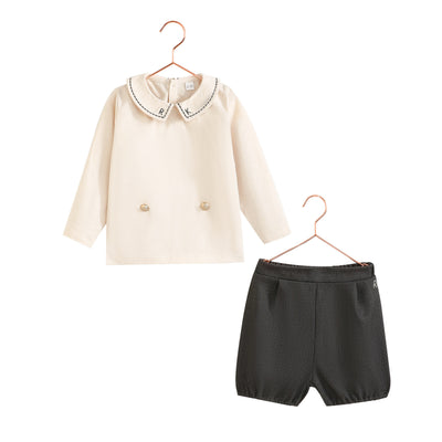 Retro Kid Arthur Baby Boy Button Up Set - Grey/Cream