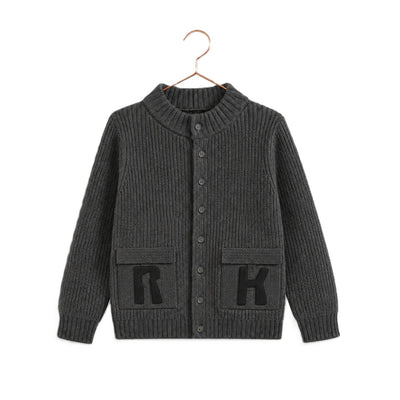 Retro Kid Arthur Knit Sweater with Pocket Logo - Grey