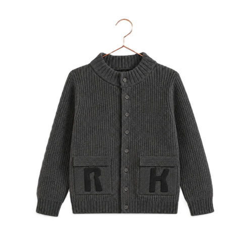 Retro Kid Arthur Knit Sweater with Pocket Logo - Grey