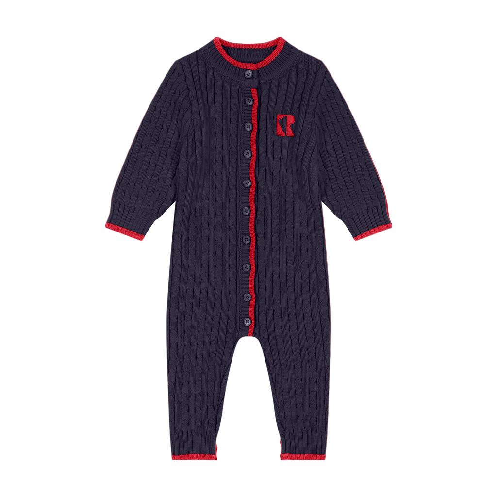 Retro Kid Aspen Cable Knit Baby Romper - Navy