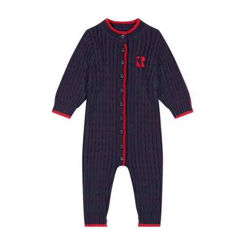 Retro Kid Aspen Cable Knit Baby Romper - Navy