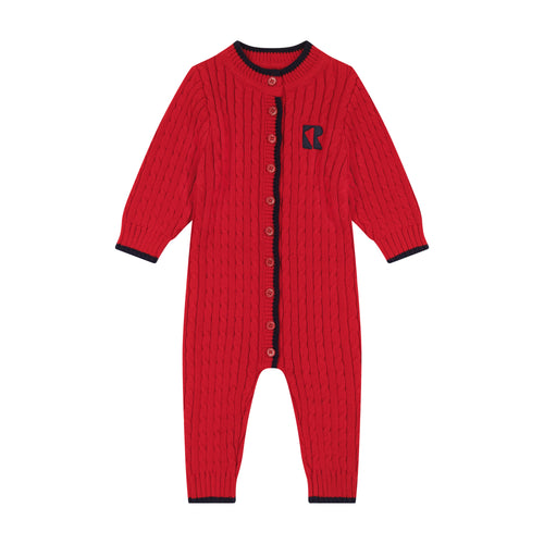 Retro Kid Aspen Cable Knit Baby Romper - Red