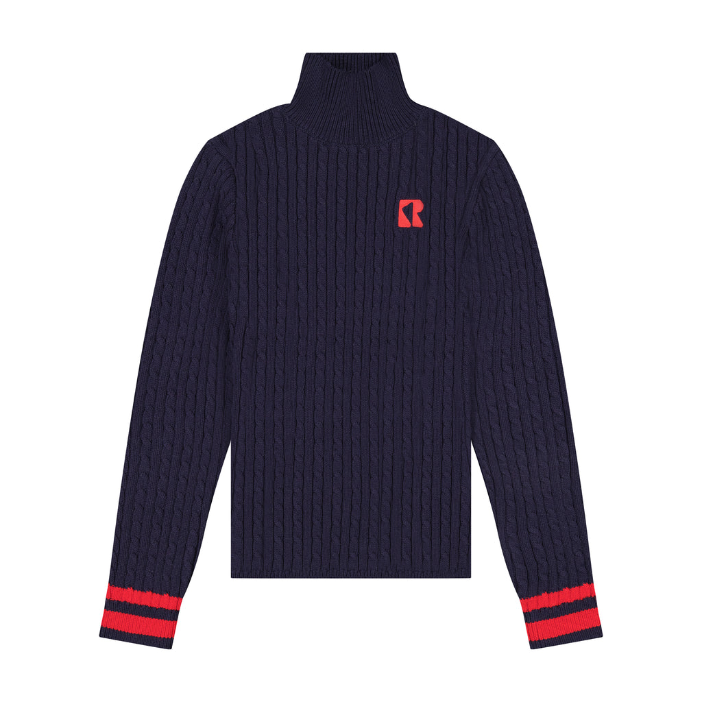 Retro Kid Aspen Cable Knit Turtleneck Sweater- Navy