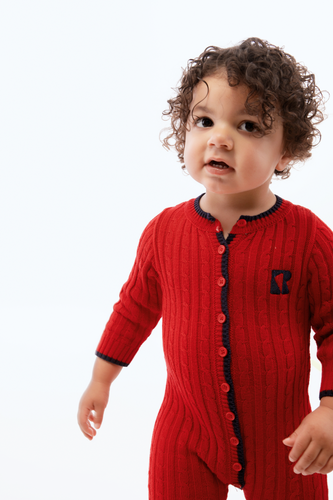 Retro Kid Aspen Cable Knit Baby Romper - Red