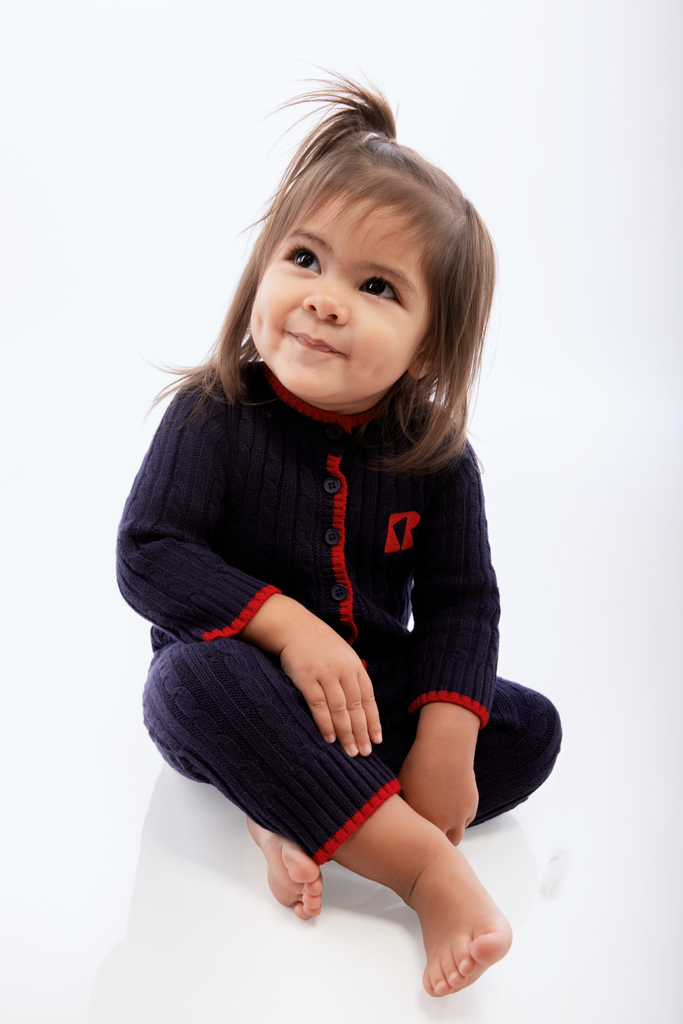 Retro Kid Aspen Cable Knit Baby Romper - Navy