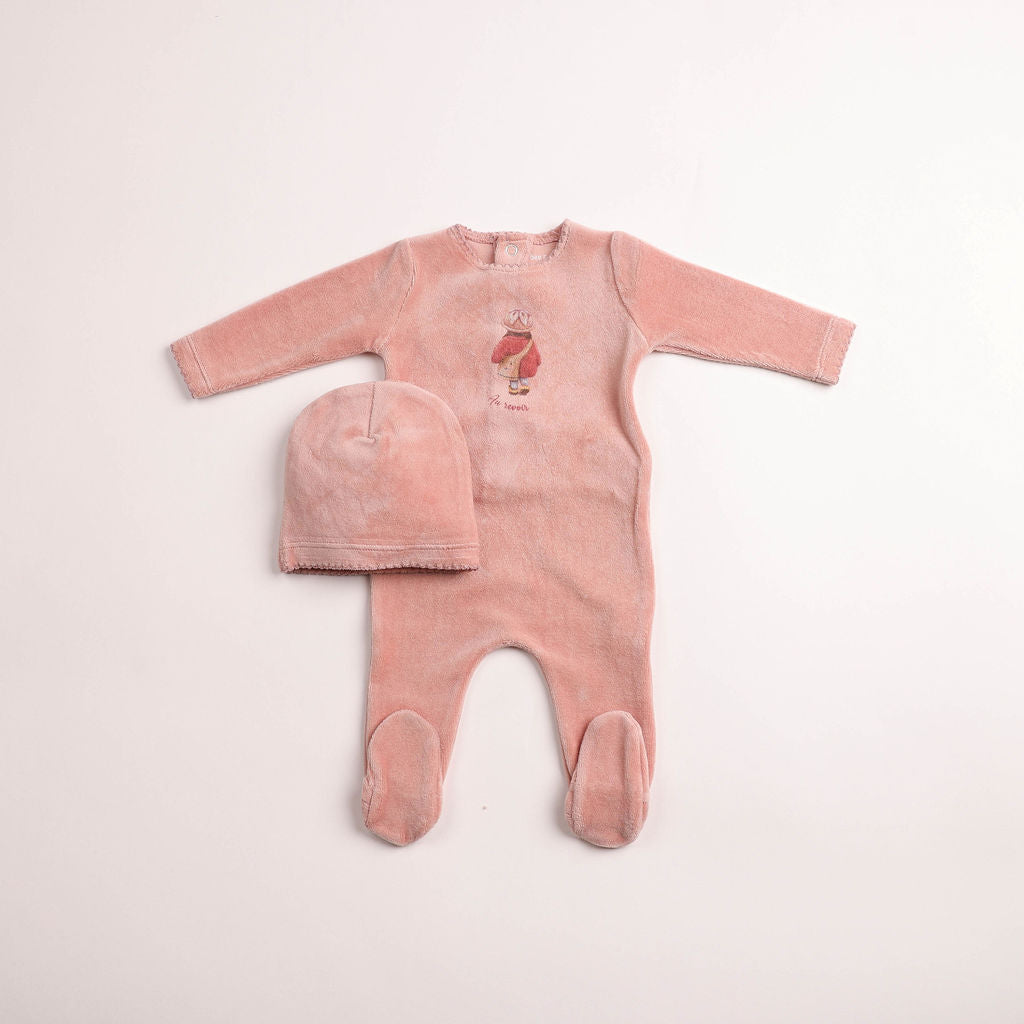 Bee & Dee Au Revoir Footie And Beanie - Satin Pink