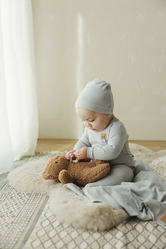 Lilette Bear Applique Footie And Hat - Pale Blue