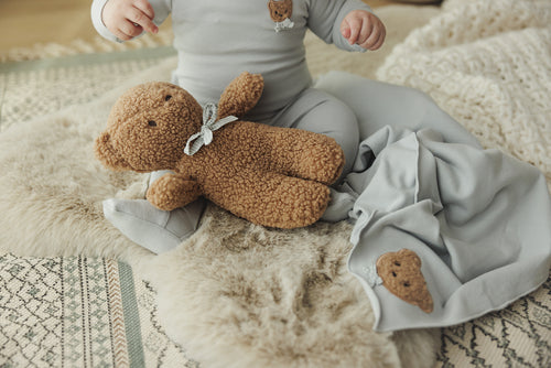 Lilette Bear With Bow - Brown/Pale Blue