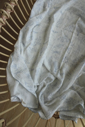Little Threads Sky Blue Toile Muslin Blanket