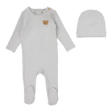 Lilette Bear Applique Footie And Hat - Pale Blue