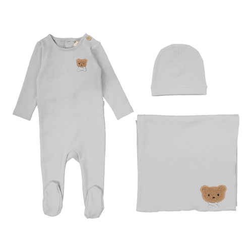 Lilette Bear Applique Layette Set - Pale Blue