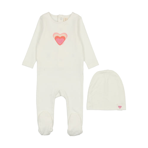 Lilette Big Graphic Heart Footie & Beanie - Winter White