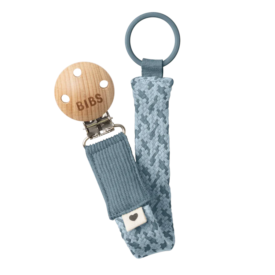 Bibs Pacifier Clip Braided Petrol / Baby Blue