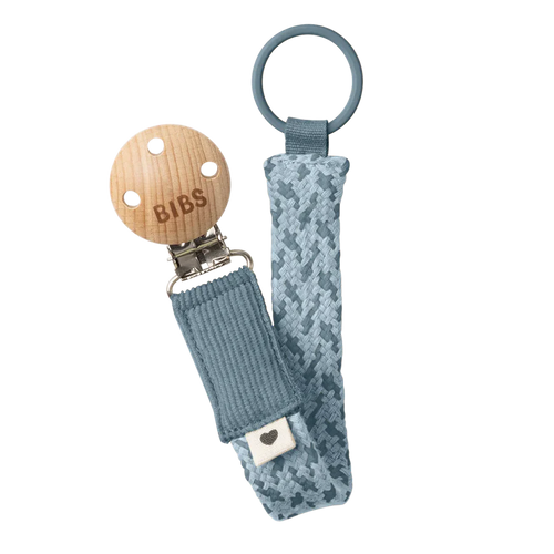Bibs Pacifier Clip Braided Petrol / Baby Blue