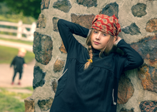 Load image into Gallery viewer, Ba &amp; Na Girls Black Cotton Robe With Grey Trim - Short Length