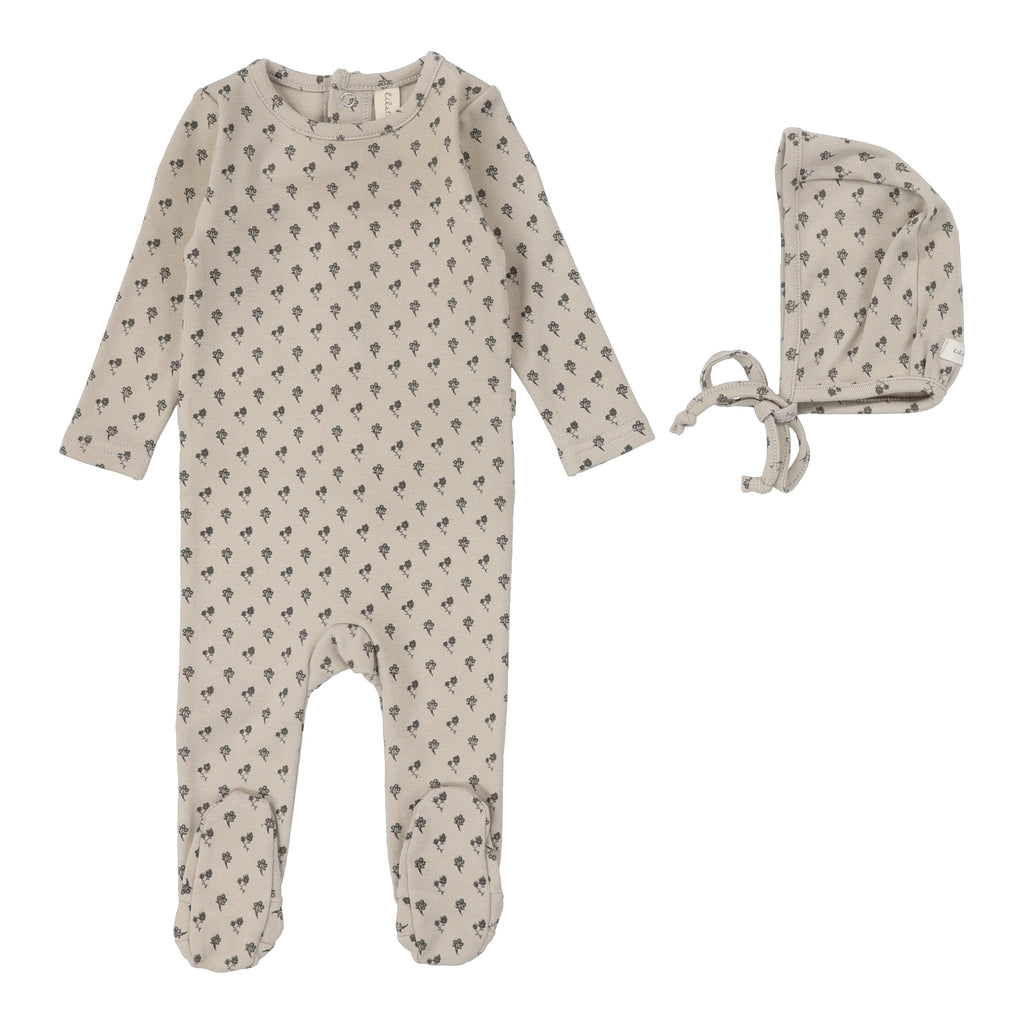 Lilette Ballard Print Footie And Hat - Oat